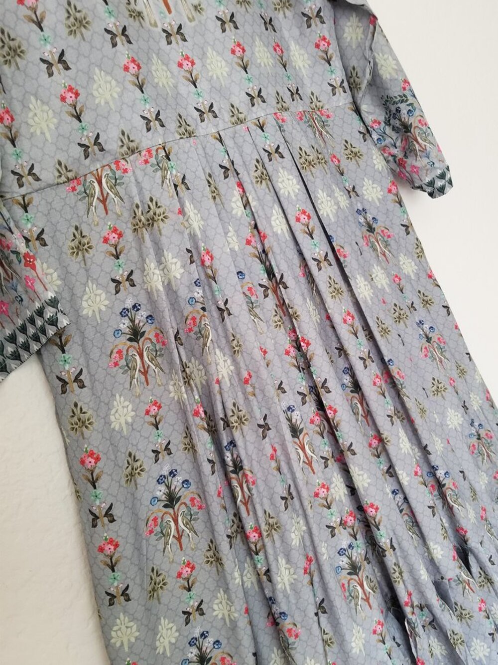 Kalki Cloud Grey Cotton Silk Beaded Embroidered Maxi Dress L Gown India Boho - Picture 13 of 16